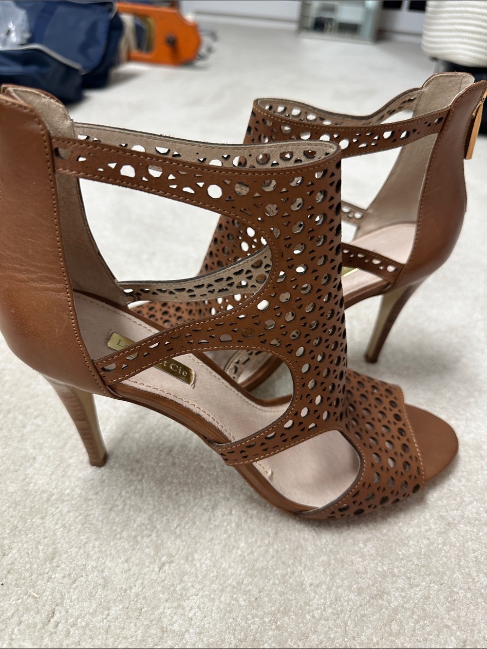 Louise et Cie Brown Laser-Cut High Heel Sandals